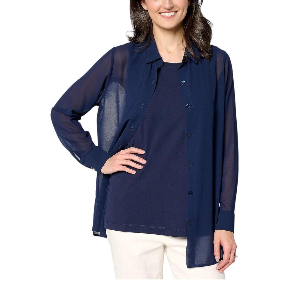 Brandis Women's Dress Out Loud Serving the Curvy Sheer Big Shirt Navy - Regular